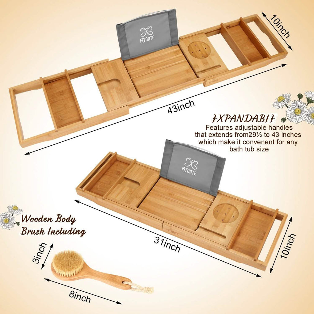 Wooden Bathtub Tray with Wine Glass Slot Phone Tray Book Holder