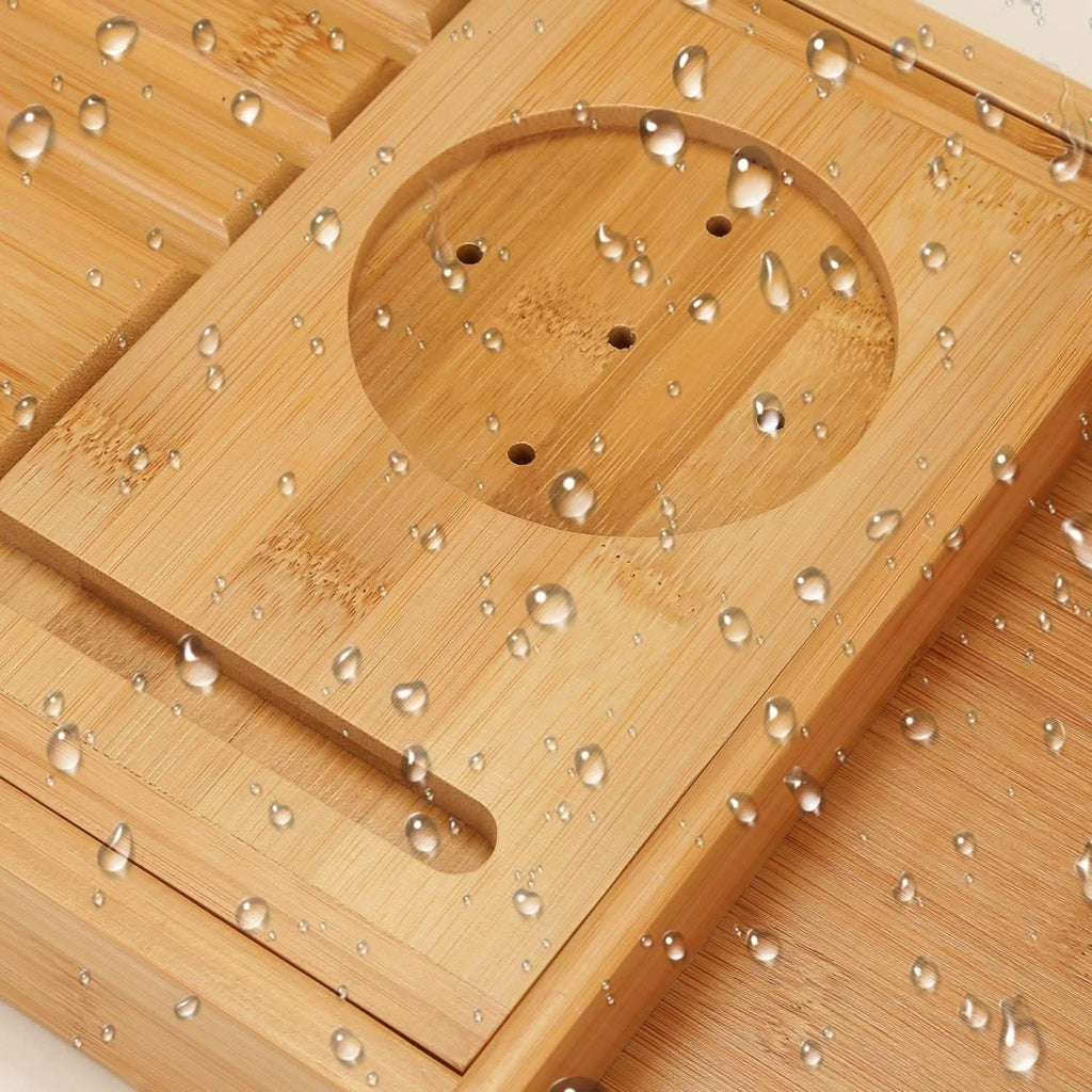 Wooden Bathtub Tray with Wine Glass Slot Phone Tray Book Holder