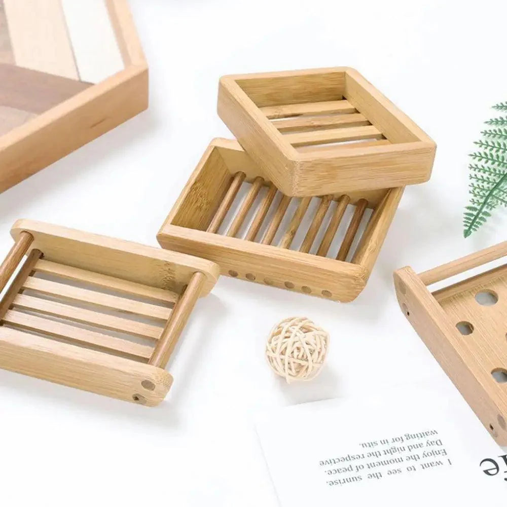 Wooden Natural Bamboo Soap Dishes Tray Holder Storage Soap Rack Plate Box Container Portable Bathroom Soap Dish Storage Box Bathroom Wooden Soap Case Holder Home Hand Craft Natural Wood Dish Holder for Soap Sponge