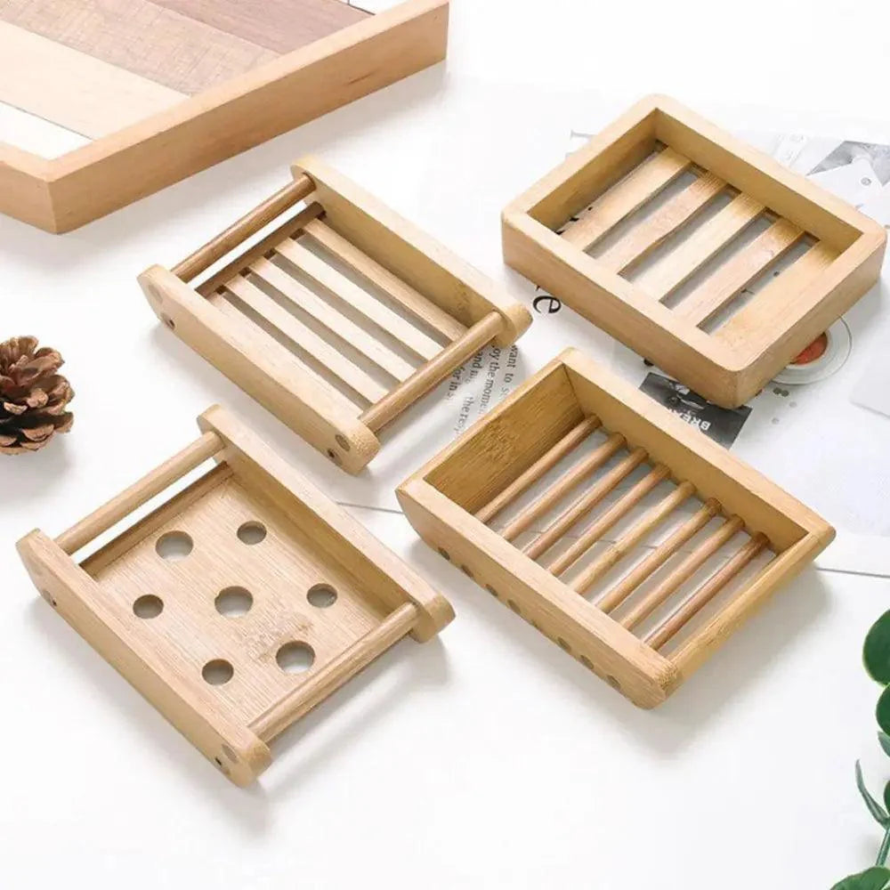 Wooden Natural Bamboo Soap Dishes Tray Holder Storage Soap Rack Plate Box Container Portable Bathroom Soap Dish Storage Box Bathroom Wooden Soap Case Holder Home Hand Craft Natural Wood Dish Holder for Soap Sponge