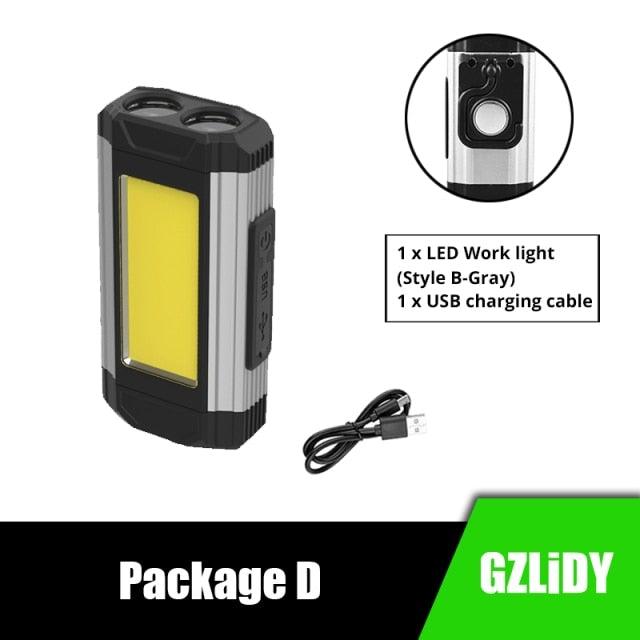 Work Light Rechargeable LED Camping Waterpoof Portable Multifunctional Adjustable USB Light Hanging Hook& Magnetic Base Flashlight For Hurricane Camping Hiking Riding Fishing Jogging Household