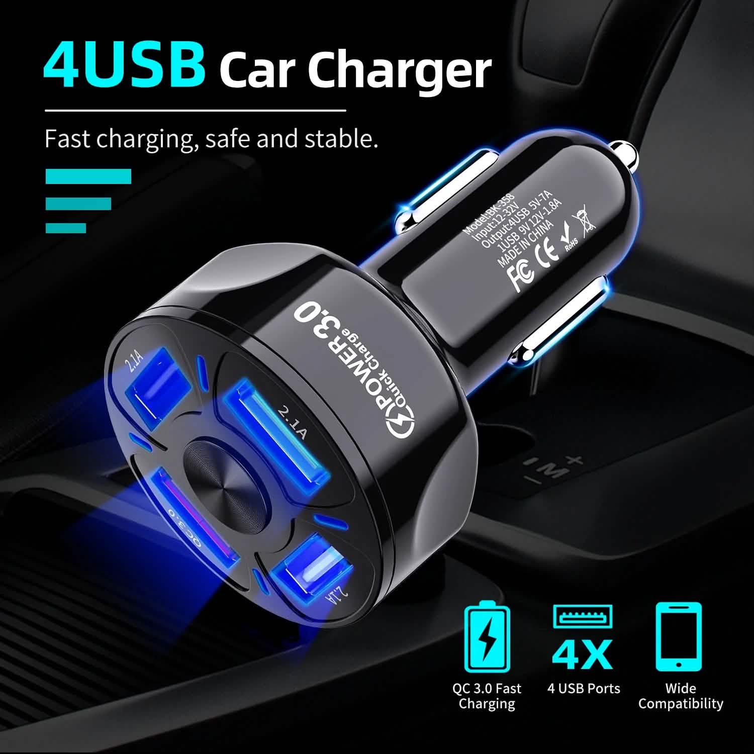 XIA LED 4 Port Rapid Car Charger