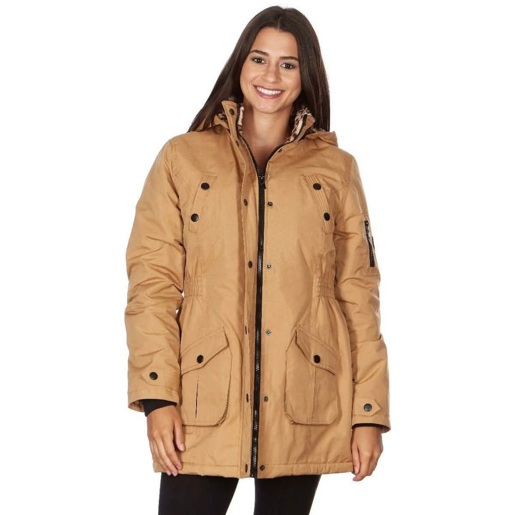 Yoki Women's Long Heavy Weight Coat with Leopard Sherpa Lining and Hood