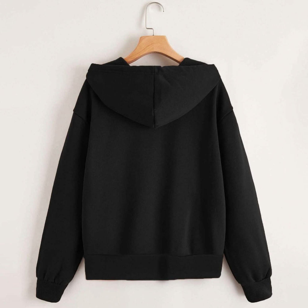 Zip Up Drop Shoulder Drawstring Hoodie