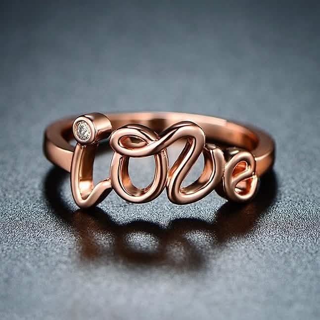 Rose Gold Plated Cubic Zirconia Love Ring - Assorted Sizes